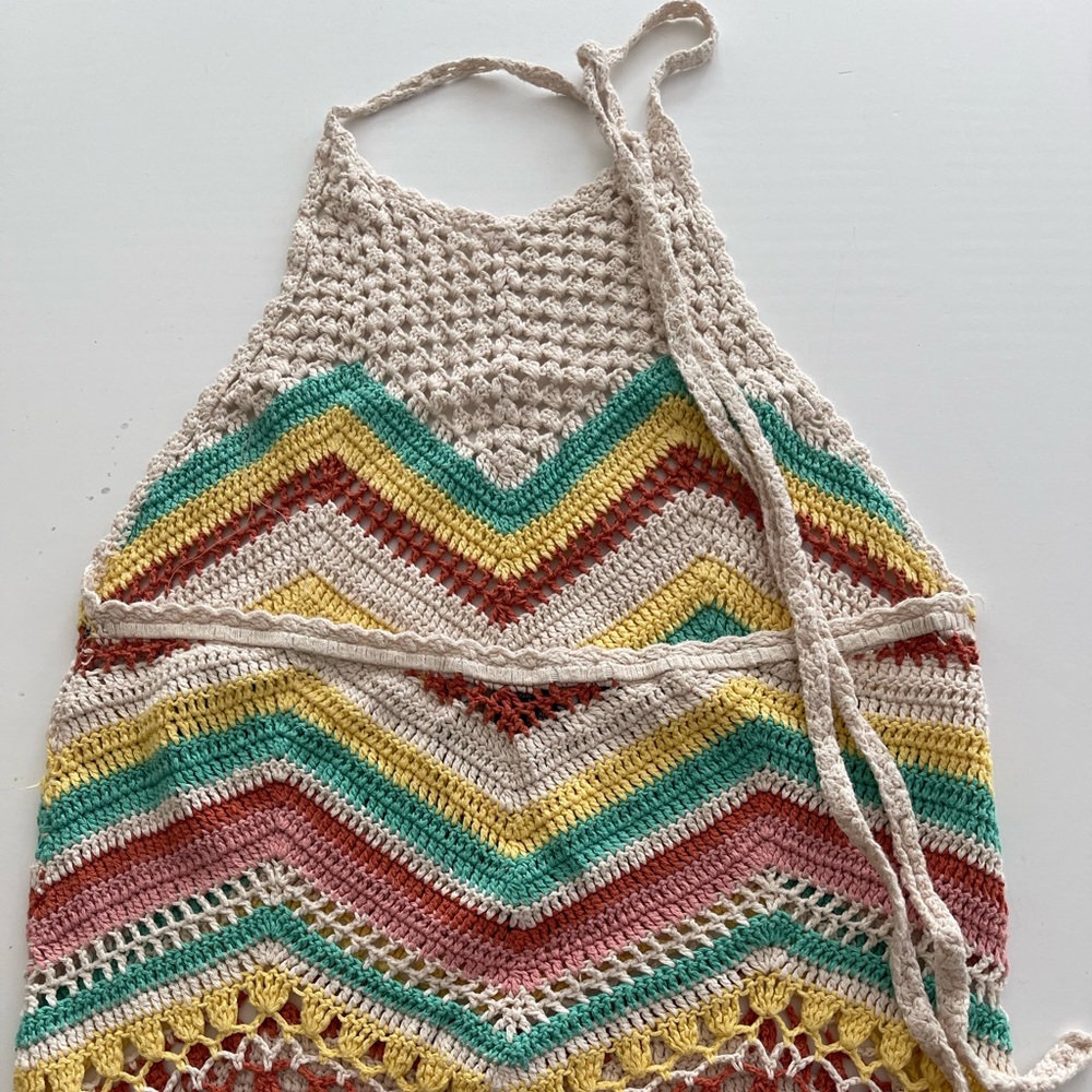 Striped Crochet Halter Romper cotton Pastel S - Picture 12 of 14